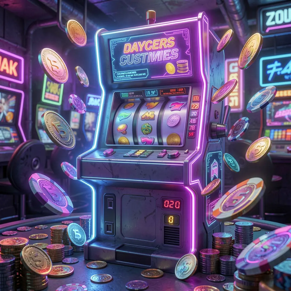 Modern slot machine with spinning reels and neon lights surrounded by floating coins representing premium slot gaming at 9G999 casino for players in Bangladesh